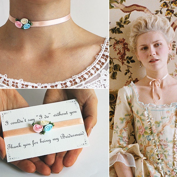 49 Colors Available, Bridesmaid Chokers, Marie Antoinette Jewelry, Will you be my Bridesmaid Proposal, Satin Necklace, Rose Necklace, Gift