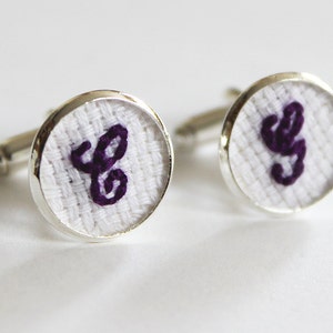 Any Color Cotton Cufflinks, Initial Cuff Links, Anniversary Gift for Him, Monogrammed Groom Cufflink, Embroidered Wedding Cufflinks D. Purple (featured)