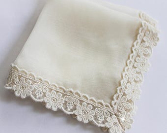 Silk wedding handkerchief Bride Handkerchief Lace handkerchief Happy tears Wedding hanky Bridal shower gift Ivory Hanky Mother of the Bride