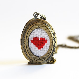 Will You Marry Me Red Heart Locket, Cross Stitch Jewelry, Best Friend Message Locket, Pop the Question Necklace, I Love You Gifts Valentines image 2