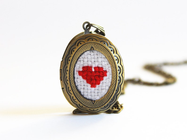 Will You Marry Me Red Heart Locket, Cross Stitch Jewelry, Best Friend Message Locket, Pop the Question Necklace, I Love You Gifts Valentines image 2
