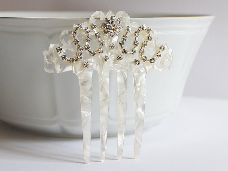 Mother of Pearl Rhinestone Bridal Hair Comb, Art Deco Hair Comb, Art Nouveau, Spanish Comb, Mantilla Veil Accessory, Wedding, Bride image 1