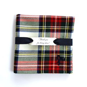 Personalized Tartan Pocket Square, Wool Handkerchief, Groom Pocket Square, Winter wedding, Monogrammed Plaid Handkerchief