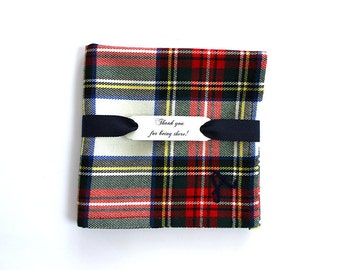 Monogrammed Tartan Handkerchief, Wool Pocket Square, Plaid Handkerchief for Men, Groom attire, Winter wedding accessories