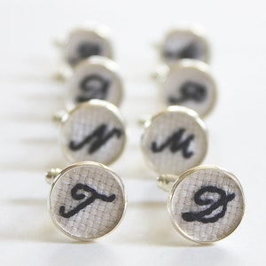 4 Embroidered Groomsmen Cufflinks Set of 4, Personalized Cuff Links, Unique Groomsmen Gift Set, Initial Cuff links for Groomsmen