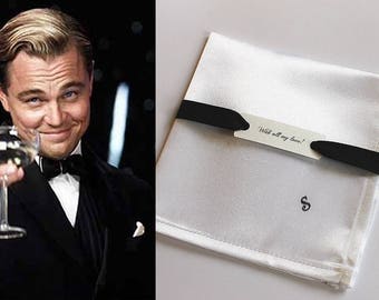 Personalized Groom Gift, Satin Handkerchief, Monogram Handkerchief, Great Gatsby Accessories, Black Tie Wedding, Custom Pocket Square Men