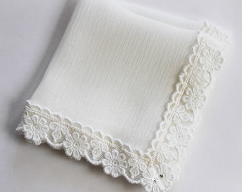 Bridal Handkerchief, Bride Handkerchief, Silk Hankies, Bride Gift from Mom, Bridal Shower Gift, Wedding Handkerchief, Lace Handkerchief