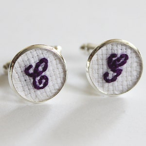 Any Color Cotton Cufflinks, Initial Cuff Links, Anniversary Gift for Him, Monogrammed Groom Cufflink, Embroidered Wedding Cufflinks image 2