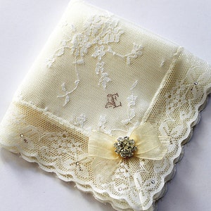Monogrammed Bride handkerchief, Initial Handkerchief, Something blue bride Custom handkerchief Wedding hanky Bridal shower gift Bride hankie