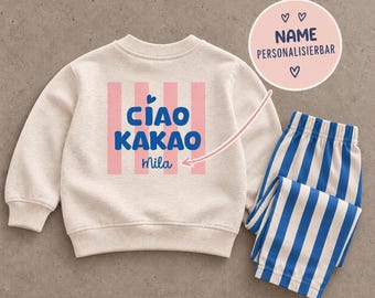 Ciao Kakao Sweatshirt für Kinder, Natural Heather mit Wunschnamen und Herzprint