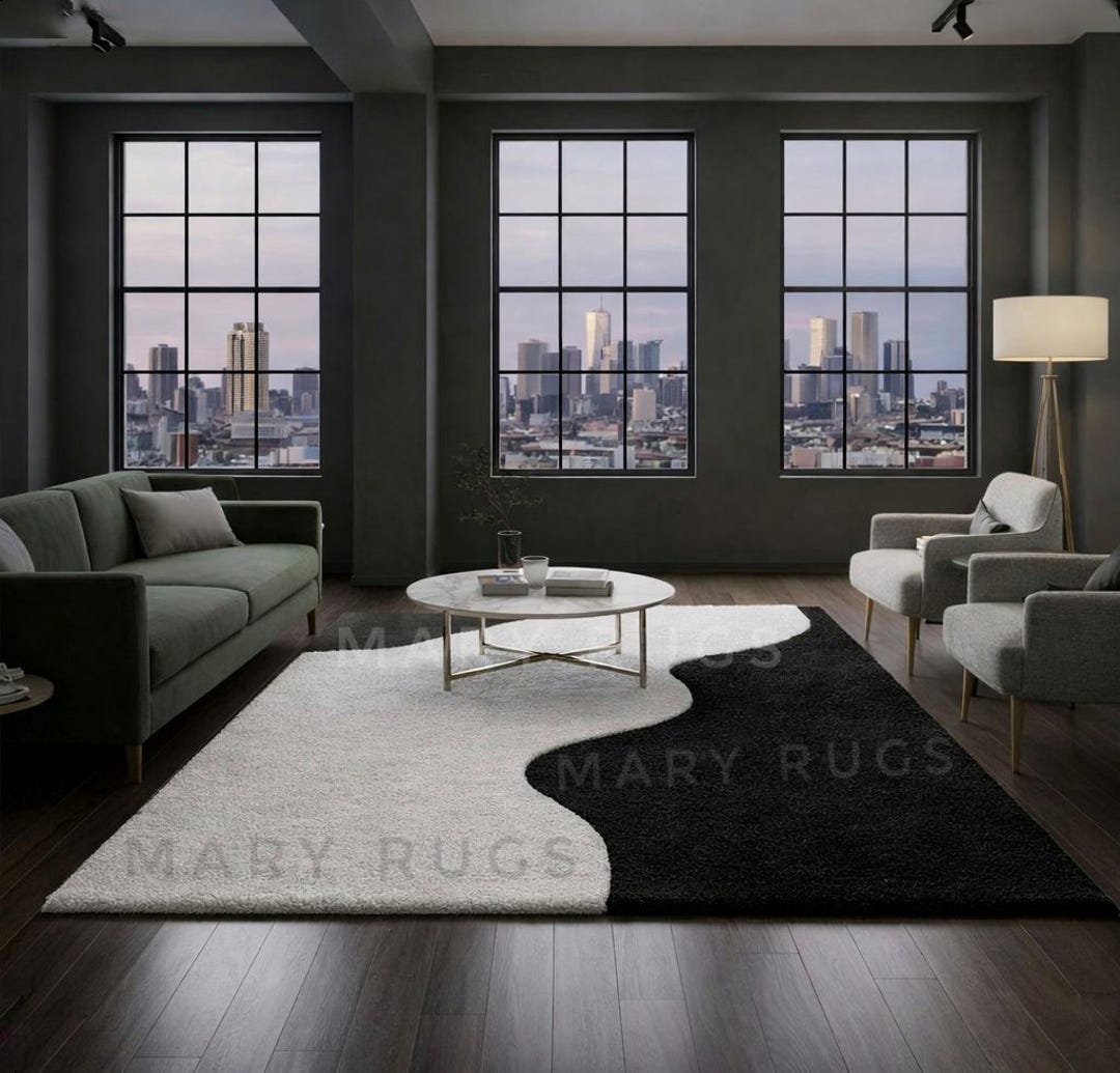 Black and White Abstract Area Rug, Plush High Pile Carpet - Etsy