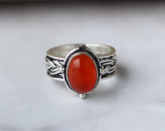 Orange Carnelian Ring, Designer Ring, 925 Sterling Silver, Handmade Jewelry, Unique Ring, Charm Ring, Dainty Ring, Bohemian Ring