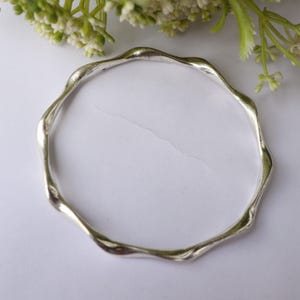 Wavy Sterling Silver Bangle, Boho Statement Jewelry, Handmade Bracelet