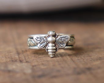 Sterling Silver Honey Bee Spinner Ring, Meditation Jewelry