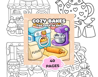 Cozy Bakery Coloring Book Printable – Cute Baking & Sweet Treats Coloring Pages | Kawaii Bakery PDF for Kids, Teens and Adults