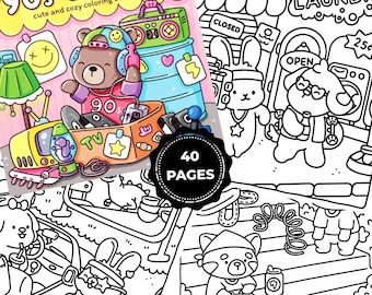 Cute Coloring Book Printable – Kawaii Retro Animals Coloring Pages, Aesthetic Coloring Book PDF | Cute & Relaxing Coloring Pages