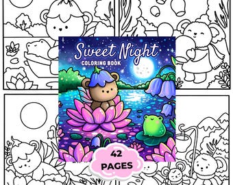 Night Coloring Book, Cozy Night Coloring Pages, Cute Fantasy Coloring PDF, Relaxing Coloring Book, Kawaii Coloring Pages Digital Download