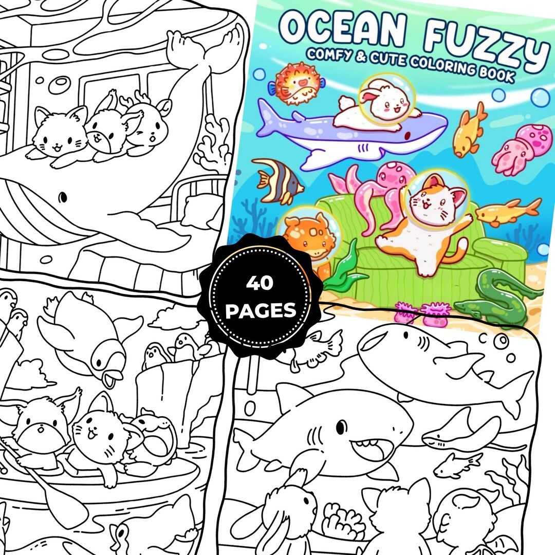 Cute Ocean Animals Coloring Book – Kawaii Sea Creatures Coloring Pages ...