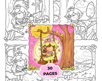 Cute Autumn Fairy Coloring Book | 30 Cozy Fantasy Coloring Pages | Woodland Fairy Adventure Coloring Book | Instant Download PDF