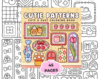 Cute Patterns Coloring Book – Easy Kawaii Pattern Coloring Pages, Relaxing Doodle Coloring Book, Beginner Friendly Printable PDF