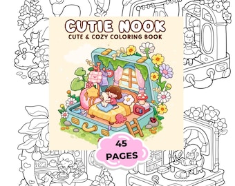Cute Nook Coloring Book PDF | Cozy Room Coloring Pages Printable | Kawaii Cozy Spaces Coloring Book for Teens & Adults