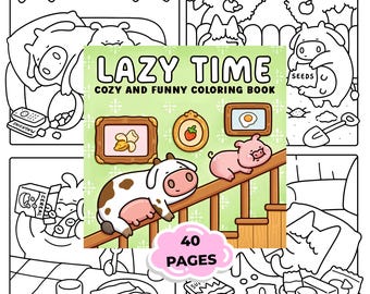 Funny Coloring Book PDF – Lazy Animals Coloring Pages | Cozy & Cute Coloring Book | Bold And Easy Coloring | 40 Pages Printable