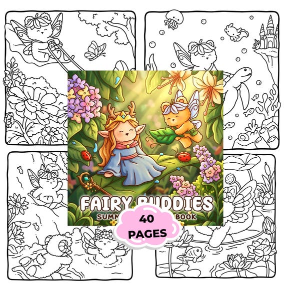 Fairy Coloring Book PDF – Cute Fantasy Coloring Pages | Kawaii Fairy Coloring Book | Bold & Easy Coloring | 40 Pages Printable