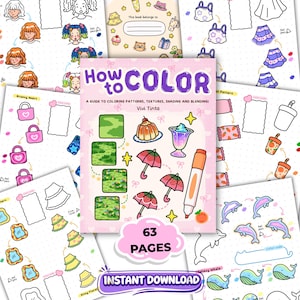 How to Color Workbook for Beginners, Coloring Tutorial PDF, Marker Blending Practice, Shading Guide, Cute Coloring Book, Digital Download