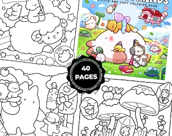 Cute Animal Coloring Book Printable PDF – Kawaii Fantasy Coloring Pages for Kids & Adults – Relaxing Cozy Coloring Book
