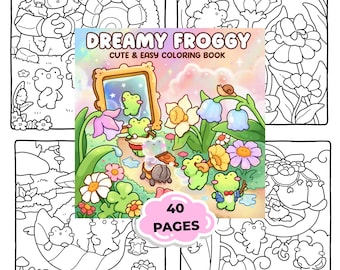 Cute Frog Coloring Book for Kids – Kawaii Animal Coloring Pages, Easy & Relaxing Coloring Book, Dreamy Garden Theme, Printable PDF