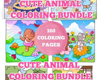 Cute Coloring Pages Bundle – 160 Cozy Kawaii Coloring Pages – Animals, Christmas, Magic & Fantasy Coloring Book Printable