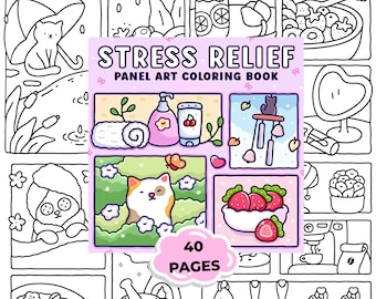 Stress Relief Coloring Book PDF, Bold Easy Panel Coloring Pages, 40 Pages Printable, Adult Coloring Book, Anxiety Relief