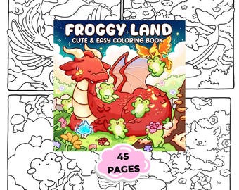 Cute Frog Coloring Book Printable PDF – Kawaii Frog Coloring Pages for Kids & Adults – Easy Relaxing Animal Coloring Book – Cozy Coloring