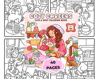 Cozy Careers Coloring Book PDF | Cute Jobs Coloring Pages Printable | Relaxing Cozy Girl Coloring Book for Teens & Adults