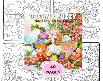 Cute Cozy Coloring Book PDF – Dreamy Fuzzy Animals, Bold & Easy Coloring Pages, 40 Pages Printable, Kawaii Coloring Book, Instant Download