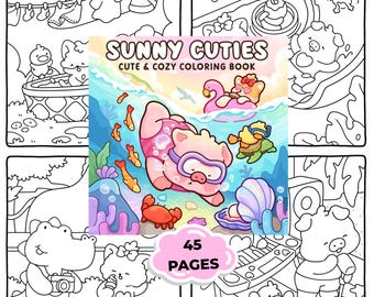 Summer Coloring Book PDF – Cute Fuzzy Animals, Sunny Days Coloring Pages, Bold & Easy Coloring Book, 45 Pages Printable
