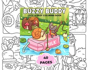 Buzzy Buddy Coloring Book | Cute & Easy Animal Coloring Pages | Kawaii Nature Coloring Book for Kids | Relaxing Printable Activity