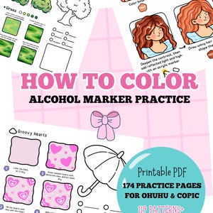 Alcohol Marker Practice Workbook – 119 Patterns & 55 Coloring Exercises | Blending and Shading Guide | How To Color Book Printable PDF