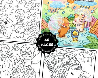 Cute Pattern Coloring Book Printable PDF – Relaxing Repeating Patterns Coloring Pages – Cozy Kawaii Pattern Coloring Book for Stress Relief
