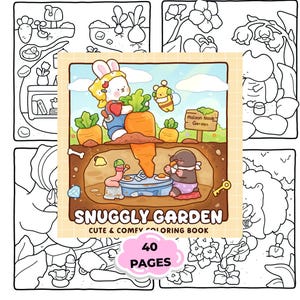 Libro para colorear Jardín Acogedor – Páginas para colorear de animales adorables, Libro para colorear Jardín Acogedor, PDF para colorear Kawaii, Arte fácil y relajante, 40 páginas
