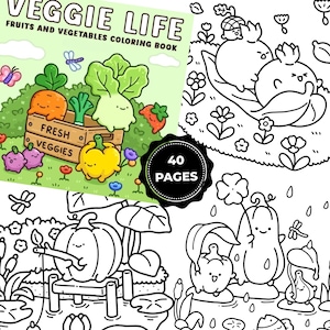 Niedliches Gemüse-Malbuch zum Ausdrucken – Kawaii-Gemüse-Malvorlagen | Obst- und Gemüse-Malbuch (PDF) | Gemütliches Lebensmittel-Malbuch