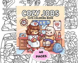 Jobs Coloring Book Printable – Cute Kawaii Careers Coloring Pages, Cozy Professions Coloring Book for Kids & Adults, 40 Pages PDF