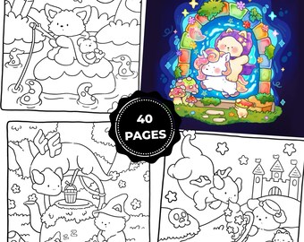 Magic Coloring Book for Adults & Kids – Cute Kawaii Fantasy Coloring Pages, Cozy Magical Creatures, Unicorns, Easy 40 Pages Printable PDF