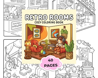 Retro Rooms Coloring Book PDF | Cozy Retro Coloring Pages Printable | Vintage Aesthetic Coloring Book for Teens & Adults