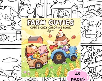Farm Animals Coloring Book Printable PDF | Cute Kawaii Farm Coloring Pages for Adults & Teens | Easy Cozy Coloring Book