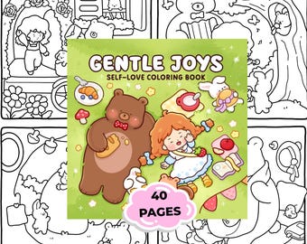 Self Love Coloring Book Printable PDF, Cute Cozy Coloring Pages for Relaxation, Kawaii Comfort Coloring Book for Adults & Teens