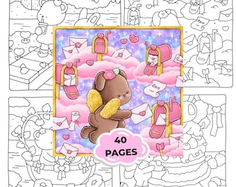 Valentine Cozy Coloring Book PDF | Cute Love Coloring Pages | Kawaii Romantic Coloring Book for Adults & Teens
