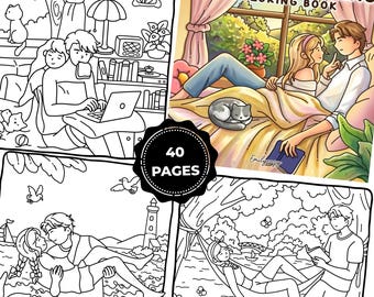 Romantic Couple Coloring Book for Adults – Cozy Love Moments Coloring Pages, Cute Relationship Coloring Book, Relaxing Printable PDF