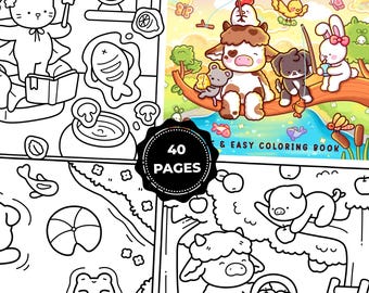 Cute Animal Coloring Book Vol. 1 Easy Kawaii Coloring Pages Printable PDF, Cozy Relaxing Coloring Book for Kids & Adults – Little Friends