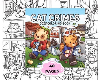 Funny Cat Coloring Book PDF | Cozy Cat Coloring Pages | Cute & Funny Animal Coloring Book | Bold and Easy Coloring Instant Download